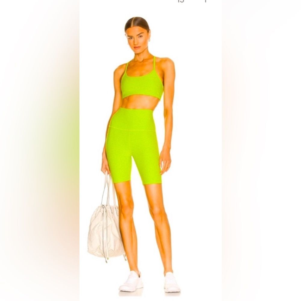 Women’s Beyond Yoga space dye high biker shorts Matcha Lime Green